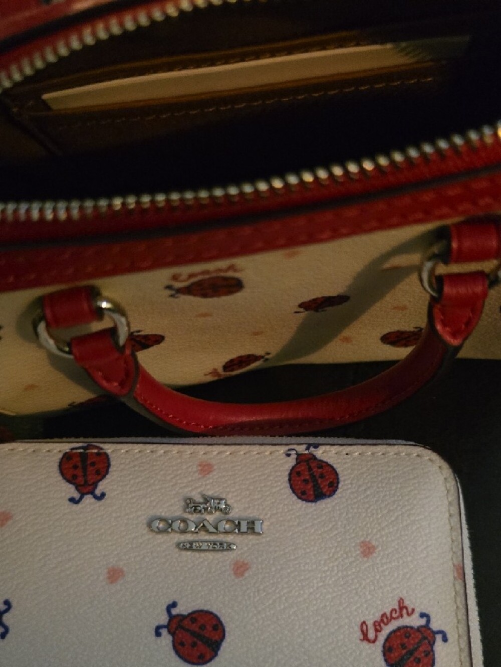 Coach Cream and Red Ladybug Mini Crossbody with Wallet - Picture 4 of 6